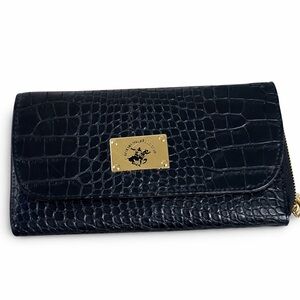 Large Elegant Black Embossed Wallet with Gold Detail